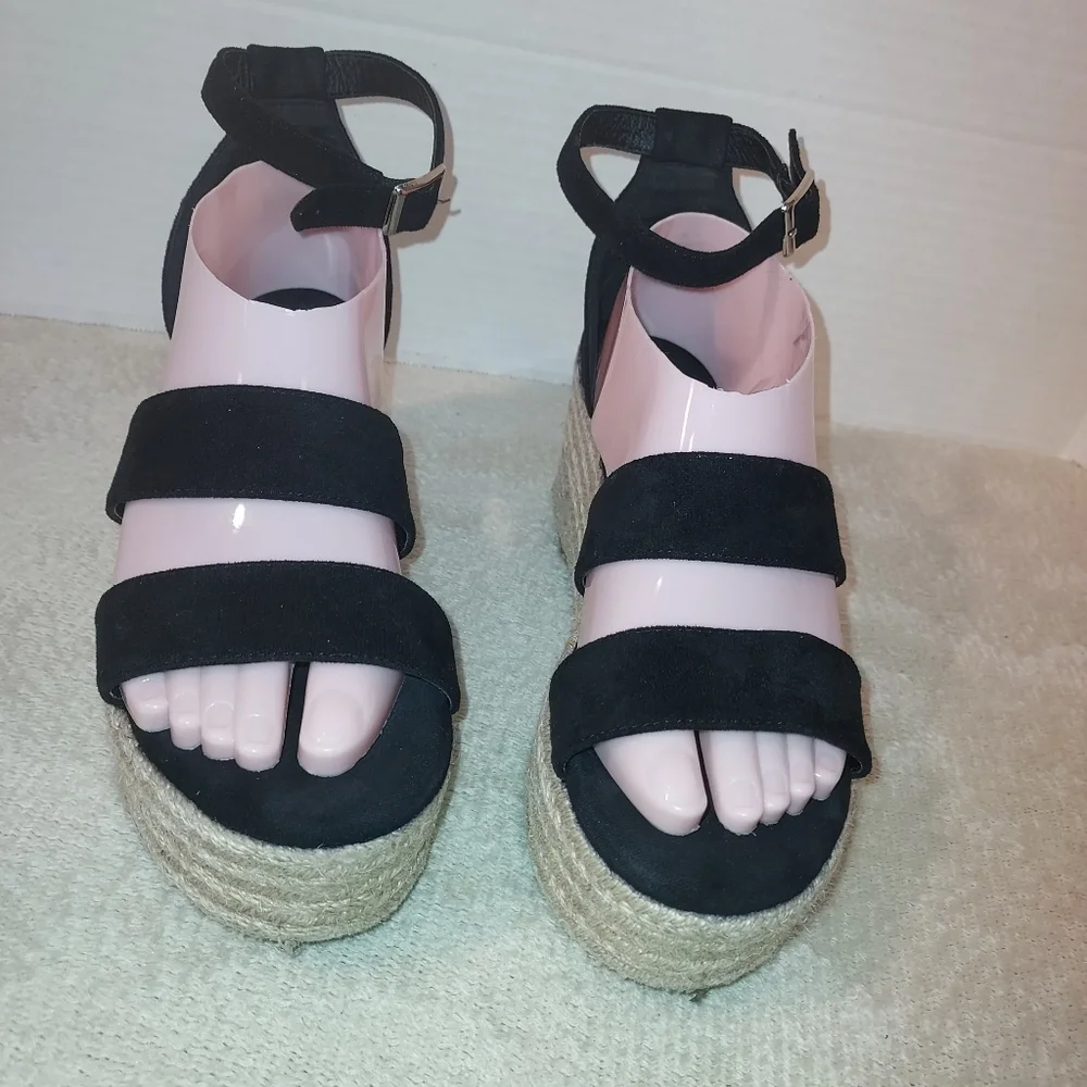 Nalho AMARA BLACK PLATFORM WEDGE SANDALS sz 10